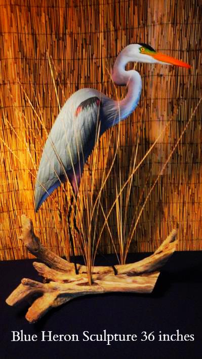 blue heron sculpture statue carving